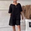 2025 Stylish Women's Solid Color Two-Piece Set: Loose Top & High Waist Shorts