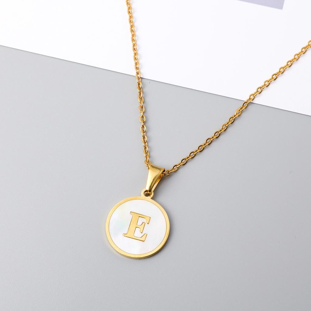 Stylish Stainless Steel Shell Letter Necklace For Women Round Titanium Steel Pendant Necklace With English Alphabet Letters