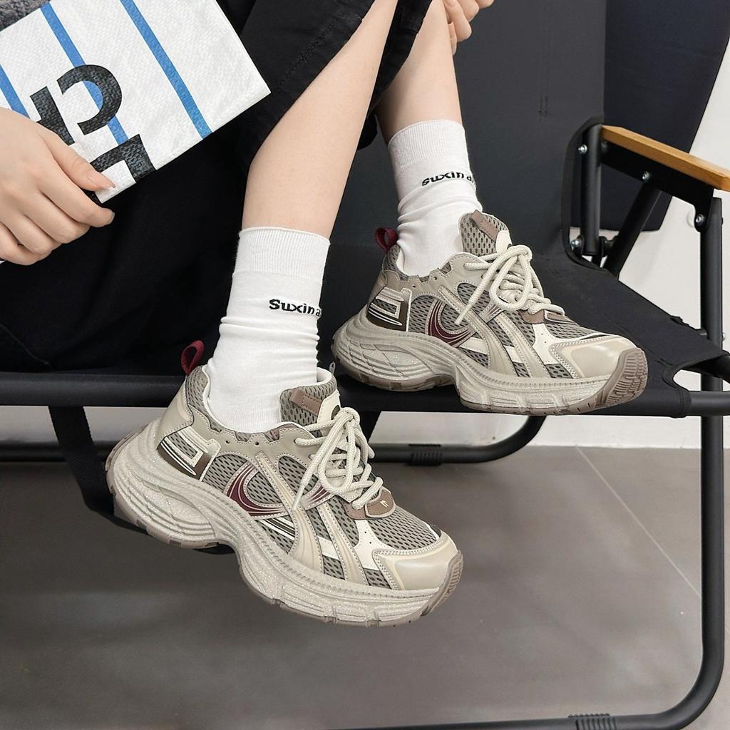 Platform Dad Shoes Women's 2025 Autumn New Mesh Breathable Women's Shoes Casual Versatile Running Shoes Ultra-light Sports Shoes