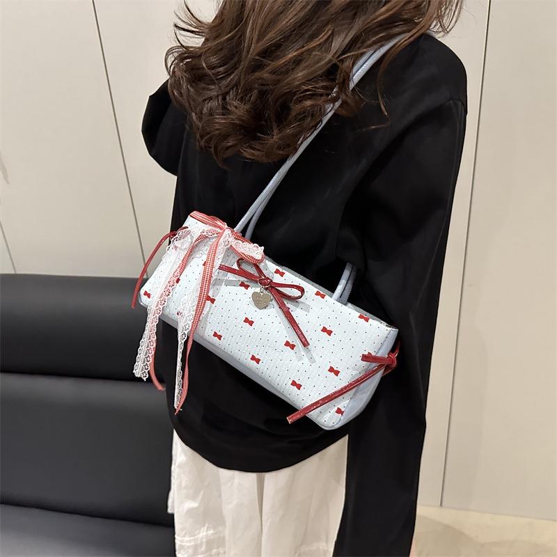 Bow baguette bag casual summer fashion polka dot shoulder bag portable commuter bag underarm bag