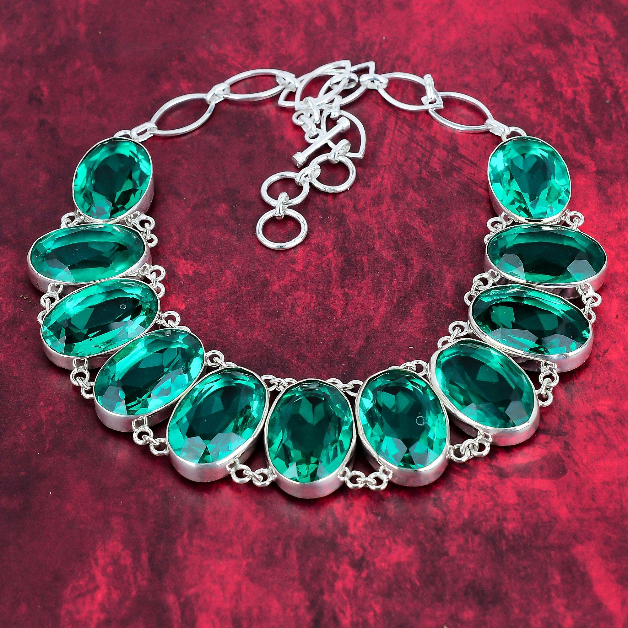 

Ожерелье с граненым индиколитом, ожерелье ручной работы из стерлингового серебра 925 пробы с драгоценными камнями, регулируемое ожерелье-цепочка, подарок для антикварных ювелирных изделий Adjustable with 18 inches зелёный