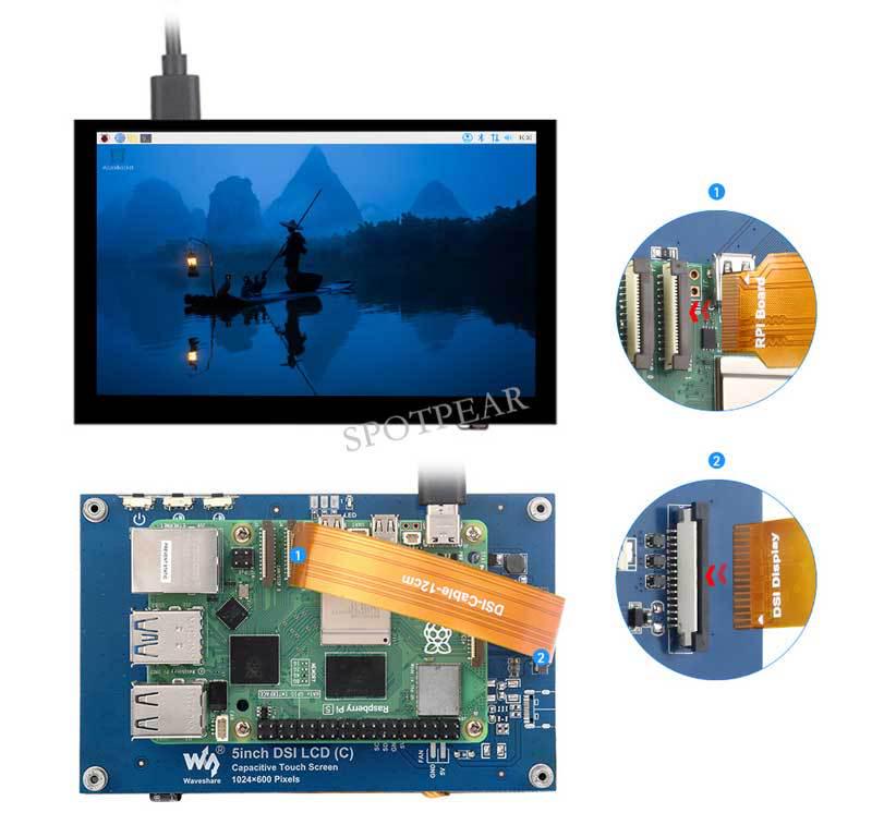 5-Zoll Raspberry Pi MIPI DSI Touchscreen-Display, 1024x600