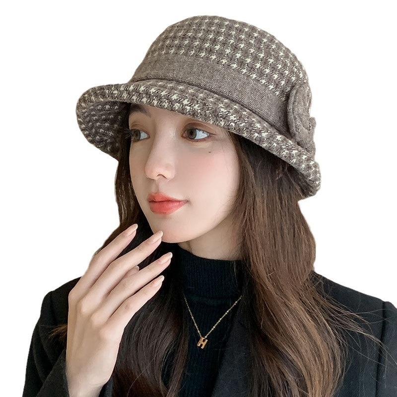 Fashion woolen thermal basin hat women's fashion versatile bucket hat outdoor autumn and winter elegance