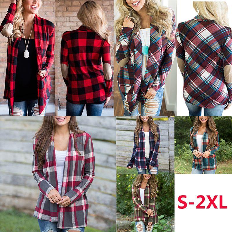 Cozy Women Plaids Cardigan T-shirt With Stylish Lapel Collar For Casual Wear