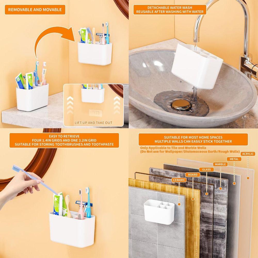 Storage Toothbrush Organizer Wall Mounted Tooth Brush Cup Stand  Bathroom