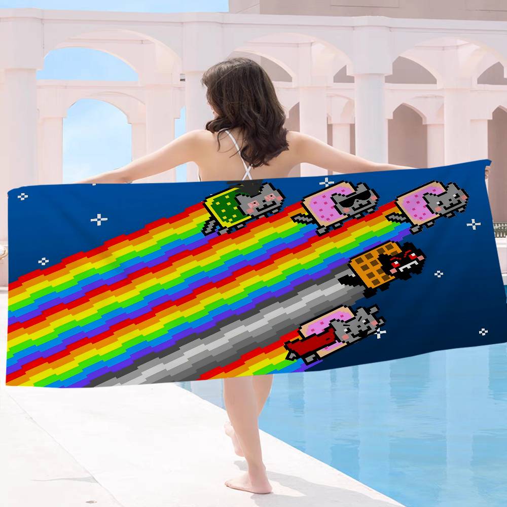 Cartoon N-Nyan Cats Cute Microfiber Printed Beach Towel Mountain Climbing Yoga Beach Swimming Running Absorbent Soft Towel