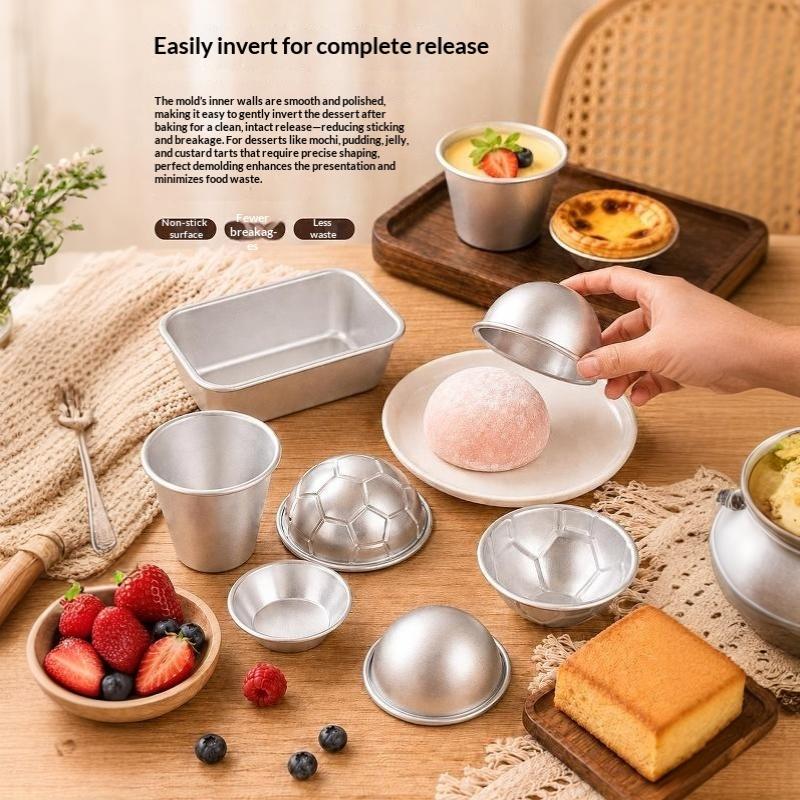 Home Kitchen Baking Mold 1/2Pcs Aluminum Alloy Easy Demold Reusable for Egg Tarts Mochi Desserts