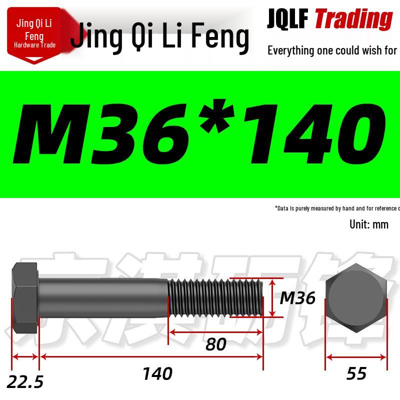 M27-M39 Grade 12.9 Blackened Half-Thread Hexagon Bolt
