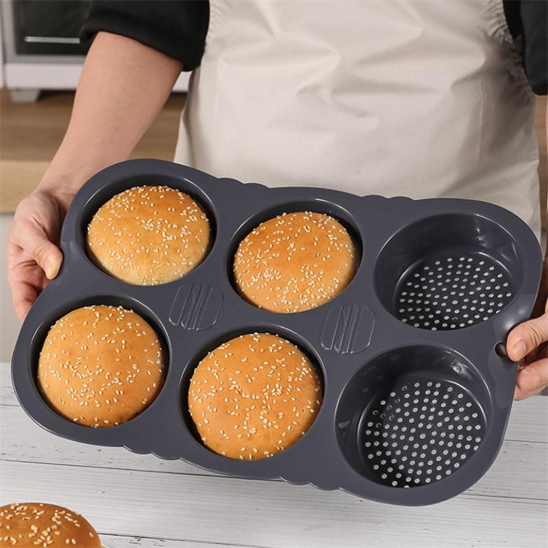 4/6/8 Holes Silicone Hamburger Bun Pan, Non Stick Baking Pan Cake Mold, Kitchen Tools