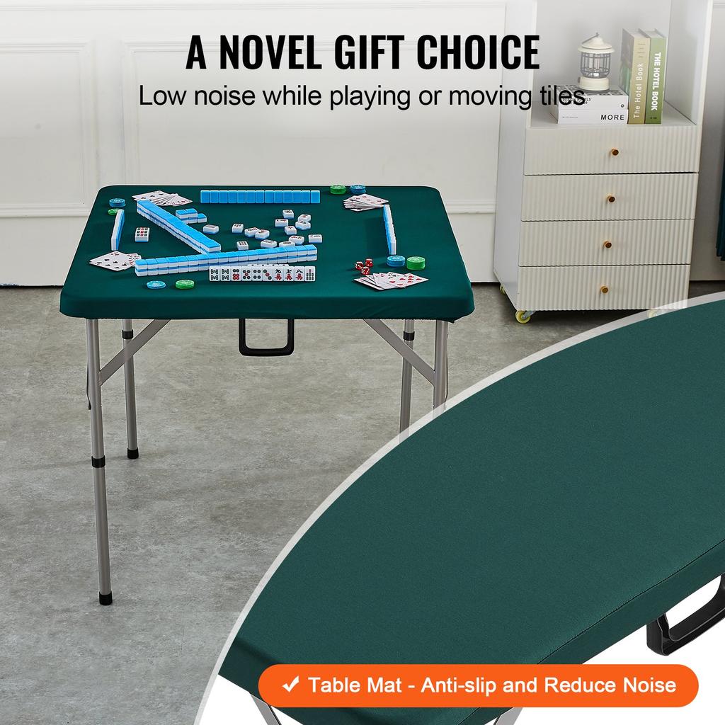VEVOR Mahjong Table, Fold-in-Half 4 Player Card Table with Wear-Resistant Green Tabletop