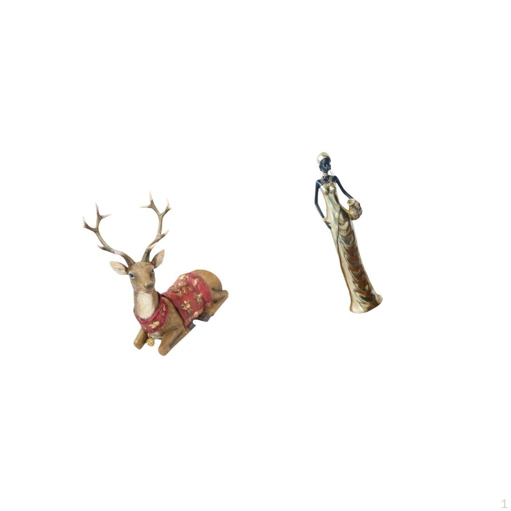 Reindeer Elk Deer Sculpture Ornament Figurine Statue for Living Room Office Bedroom Farmhouse