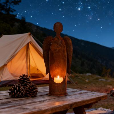 1/2Pcs Rusty Angle Candle Holder Weather-proof Iron Art Tealight Candle Stand Metal Candlestick Indoor Outdoor Garden Home Office Desktop Decoration