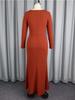 Elegant BrickRed Trumpet Dress Beading Patchwork Mesh Long Sleeve Sheer Slim Fit High Waist  Autumn Winter Party Dress
