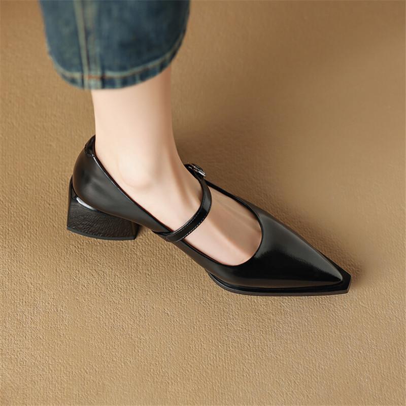 Fashion New Spring Split Leather Women Shoes Pointed Toe Women Pumps Fashion Retro Mary Jane Shoes for Women High Heels Ladies Shoes