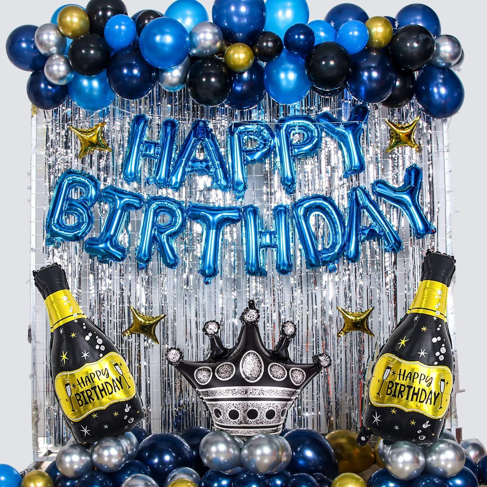 

Blue Birthday Banner Wine Bottle and Balloon Set - Party Decoration Set - Scene Setup - Background Wall Blue birthday suit