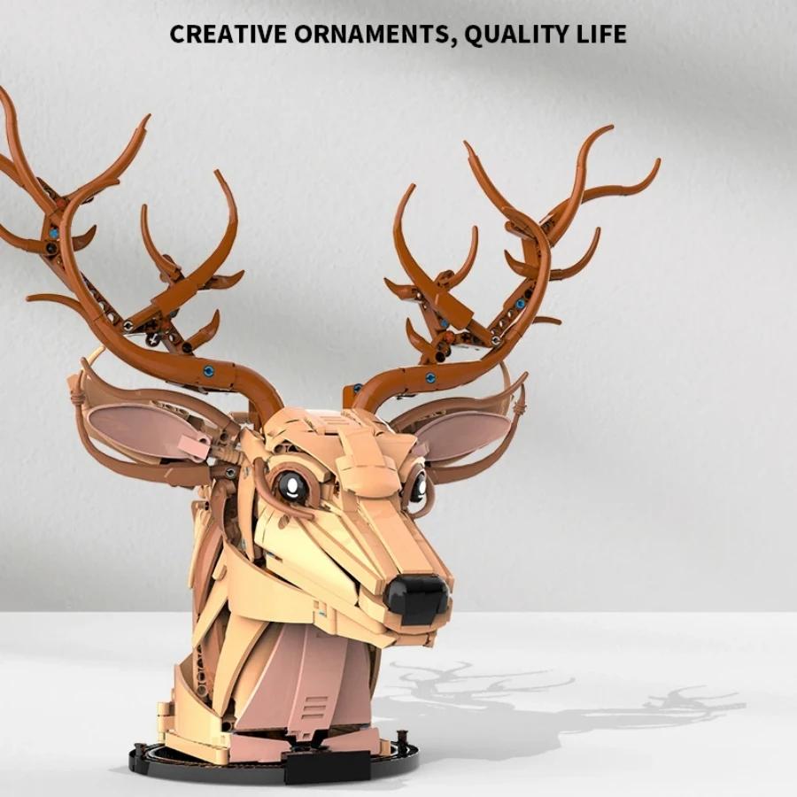 Wooden Deer Model Building Blocks MOC Creative Technical Assembly Bricks Nature Themed Desktop Decor Xmas Birthday Gift