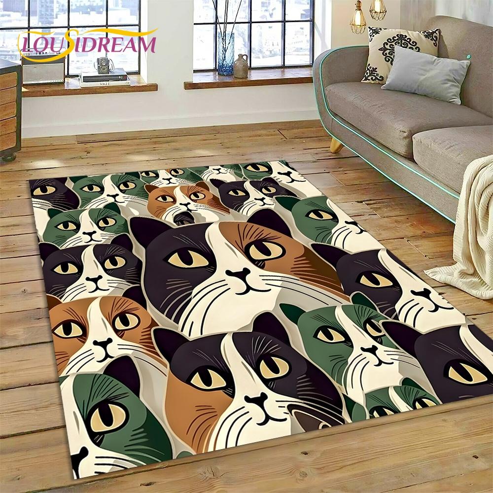 3D Persian Cat,Cute Calico Cat,Ragdoll Cartoon Rug Carpet for Living Room Bedroom Home Decor,Non-slip for Sofa  Doormat Gift Kid