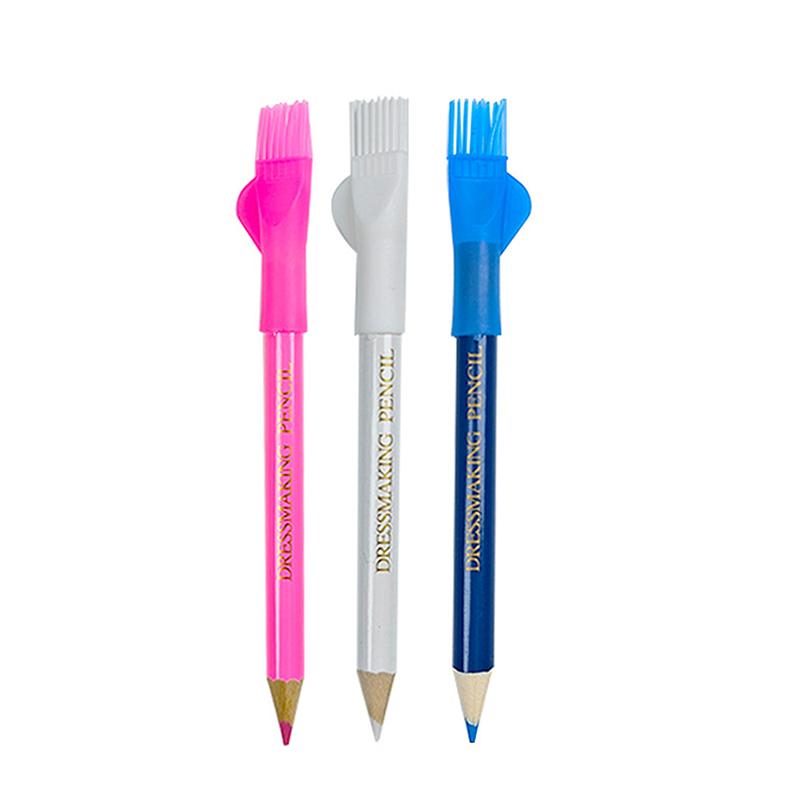 3Pcs Sewing Fabric Pencils Water Soluble Pencil Tailor Mark Dressmaker'S Chalk Brush Cap For Tailor Home Marker Tracing Tools