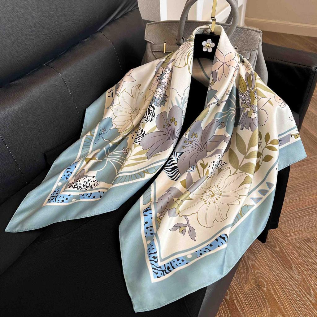 New 91 square scarf silk scarf female alphabet printing four seasons fashion landscape painting retro printing square scarf versatile