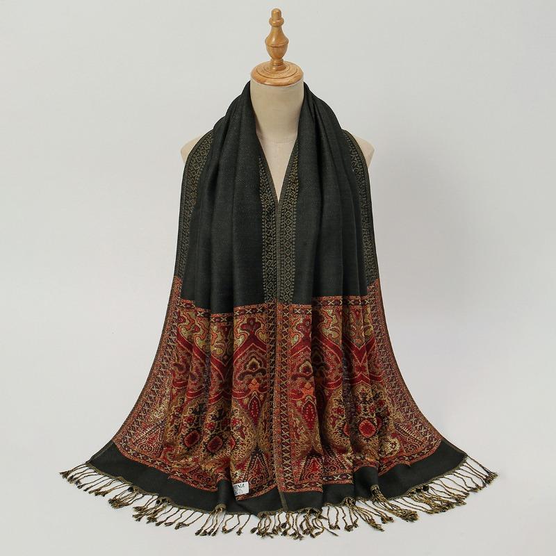 

Классическая вышивка узор кешью ретро модная шаль элегантная женская универсальная дышащая бахрома шарф женский