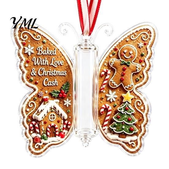 Weihnachtsparty-Zubehör Schmetterling Bargeldgeschenk-Ornament, Geldhalter Hängende Dekoration mit Geschenken für Familie Freunde Festlicher Druck, Acrylbaum