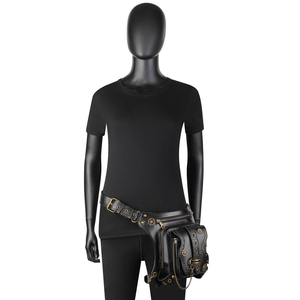 Women's Punk Chain Motorcycle Bag & Men's Retro Outdoor Phone Waist Bag