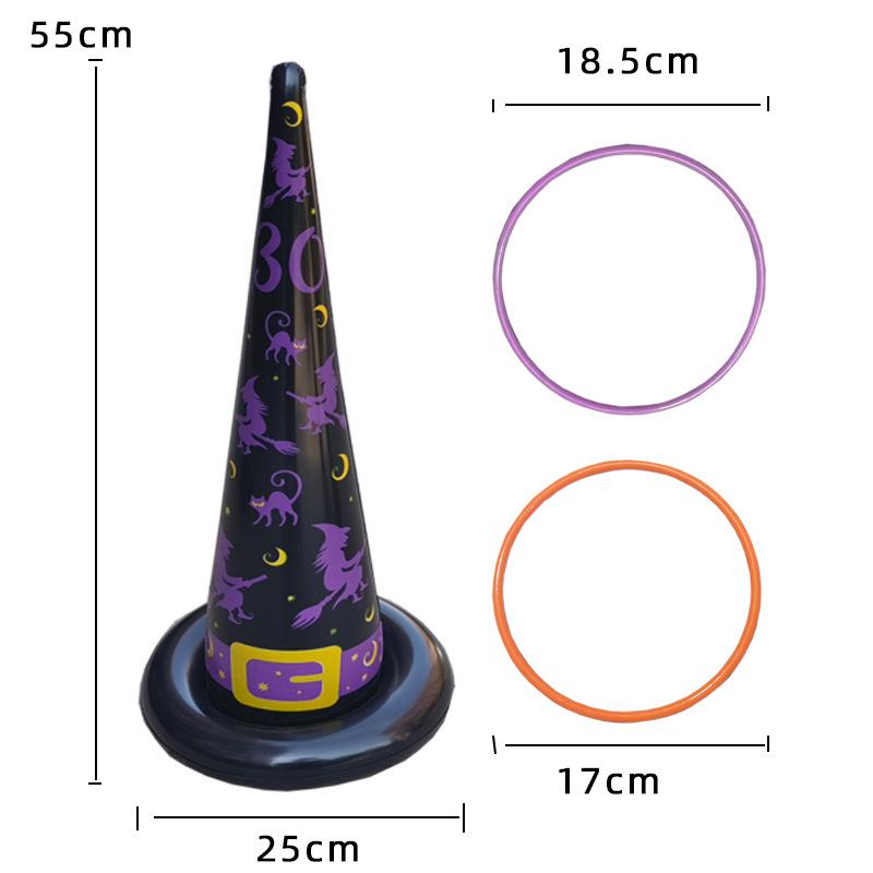 Jeux de lancer d'anneaux d'Halloween Jeux de lancer d'anneaux Chapeau de sorcière gonflable pour enfants Adultes Cadeau de fête d'Halloween Jeux Intérieur Extérieur