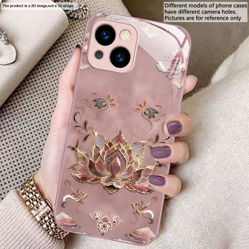 

Gradient Lotus Petals For iPhone 17 Air 16 E 15 14 13 Plus 12 mini 17 Pro Max 11Pro XR Xs X 7 8 11 Tempered Glass Phone Case iPhone 13 mini