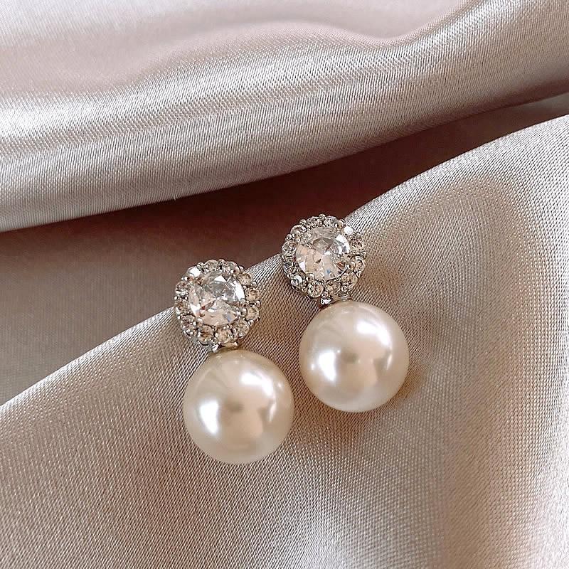 925 silver needle flash zircon pearl earrings women's light luxury stud earrings temperament earrings