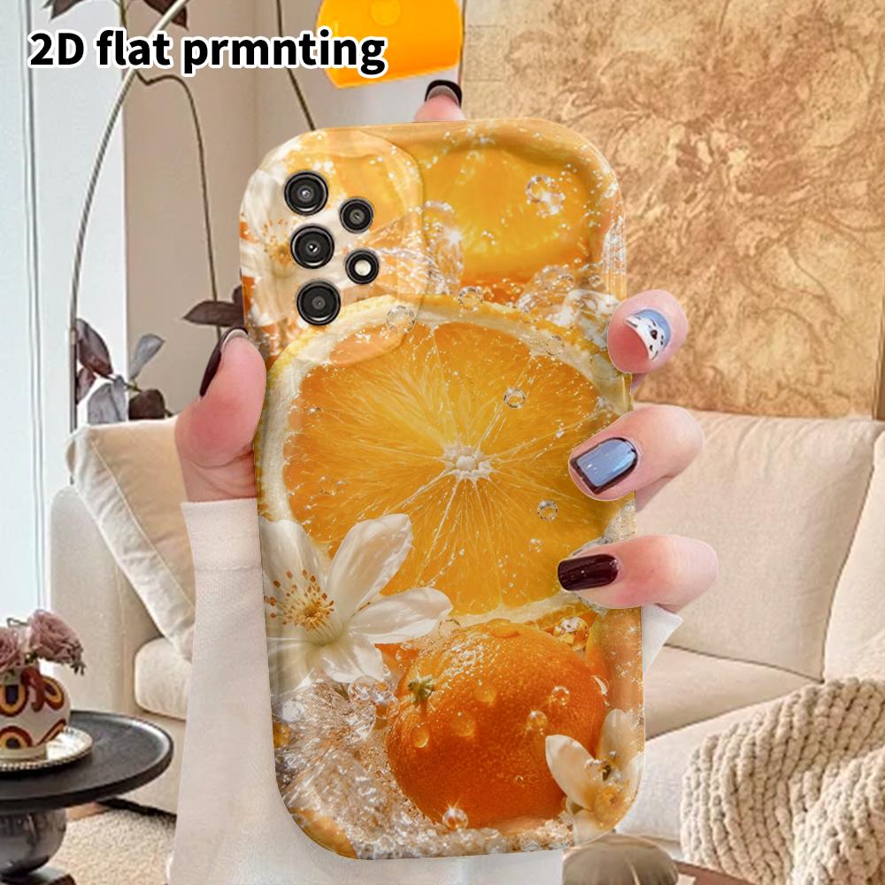 Phone Case: 2D Flat Samsung Galaxy A34 A35 M05 M06 S20 S22 S21 FE Plus 5G Protective Case, Couples Style, Frosted Orange Flower Fruit, Christmas and H