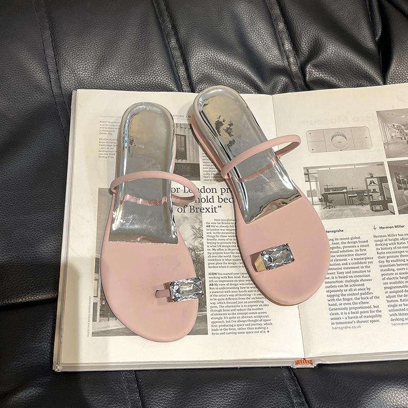 Rhinestone Inner Height Increase Women's Lame Heel Cool Slippers Summer Fashion Small Fresh Outer Wear Toe Fashion Fairy Style Slippers