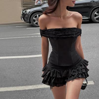 Słodko-pikantny Wszechstronny Plisowany Jednoramienny Bez Rękawów Z Odkrytymi Plecami Top Damski Jesień Seksowny Hot Girl Dopasowana Plisowana Spódnica