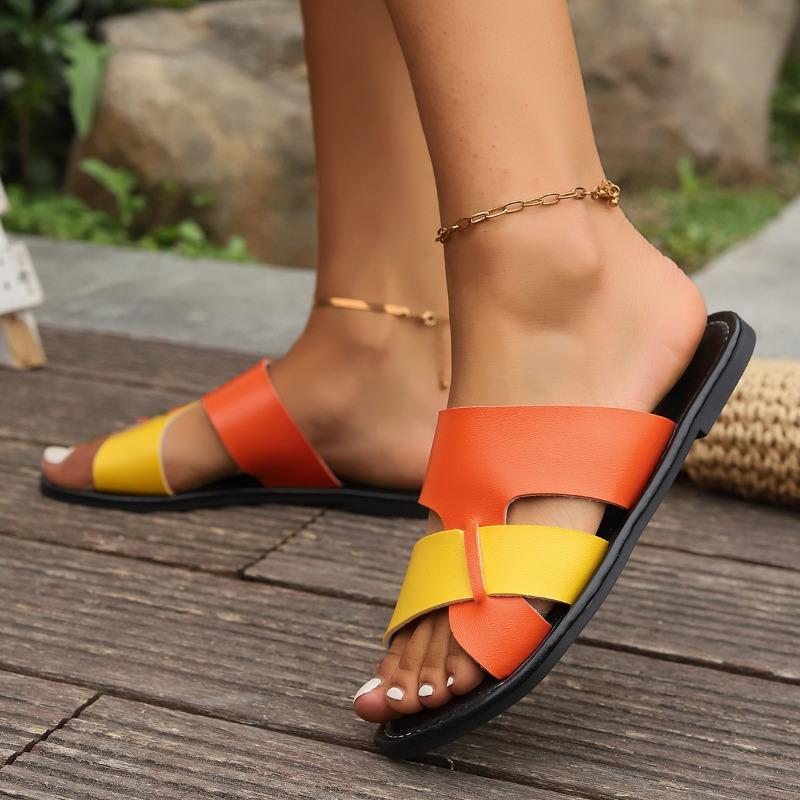 Flat Bottom Large Size Cool Slippers Women's Summer New Color Matching Women's Slippers