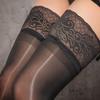 Horse Oil Women Stockings Sexy Shiny Satin Lace Top Silicone Anti-skid Legs Socks Summer Pantyhose Tight Female Smoothly Hosiery