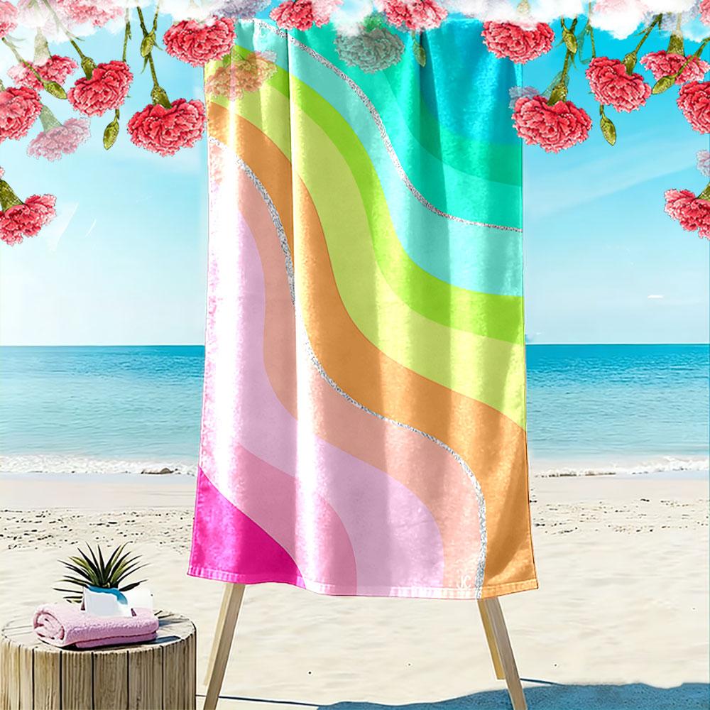 Rainbow Waves Beach Towel Beach Towel Quick-drying for Travel Outdoor Sports Jogging Beach and Swimming