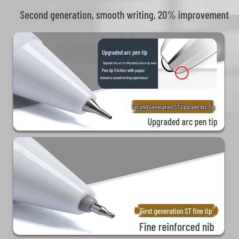 Deli Quick-Drying Press-Type 0.5mm ST Nib Student Pen: Transparent Barrel Black Ink.