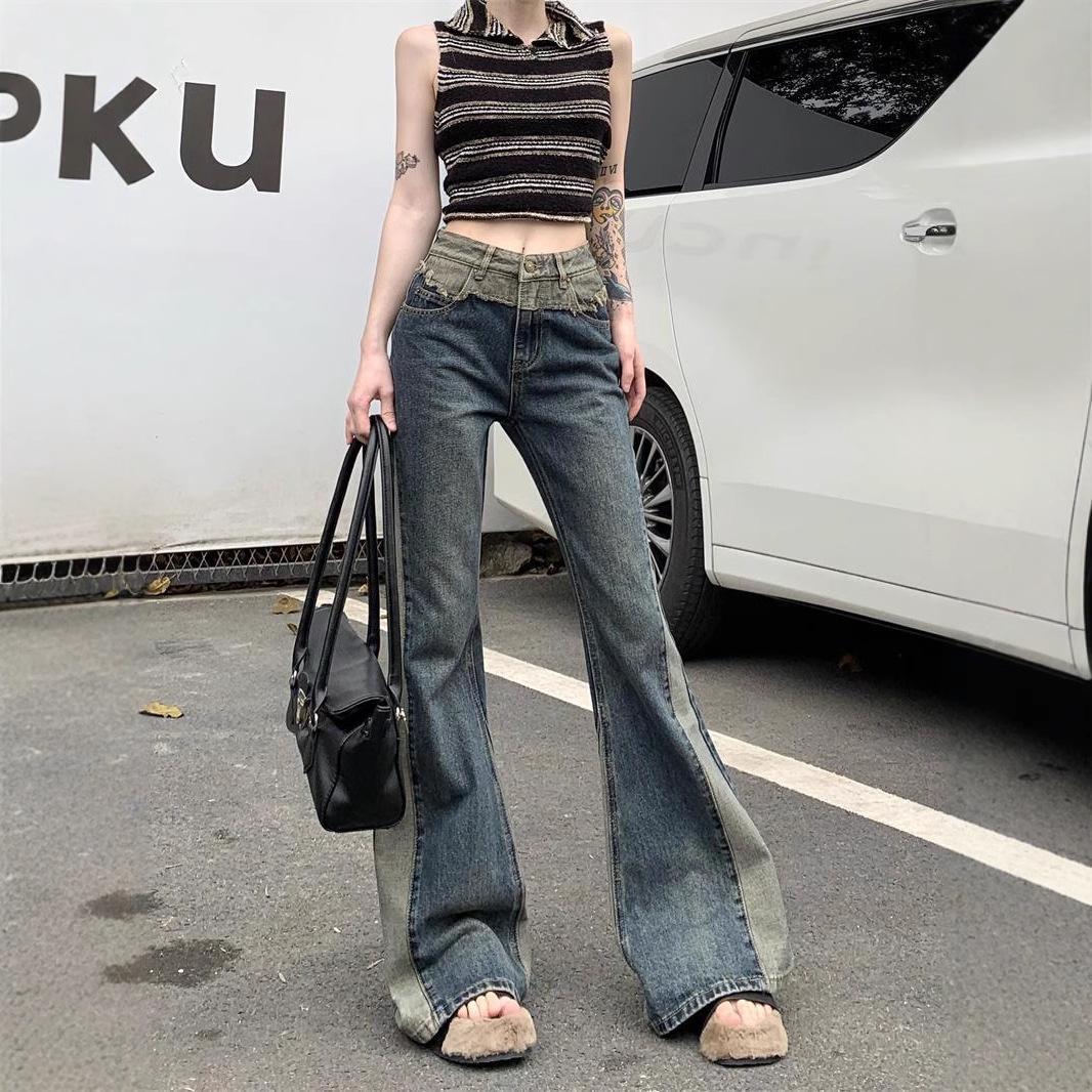 

Women s Retro Patchwork Color Block High Waist Flared Jeans - Spring 2025 Collection L
