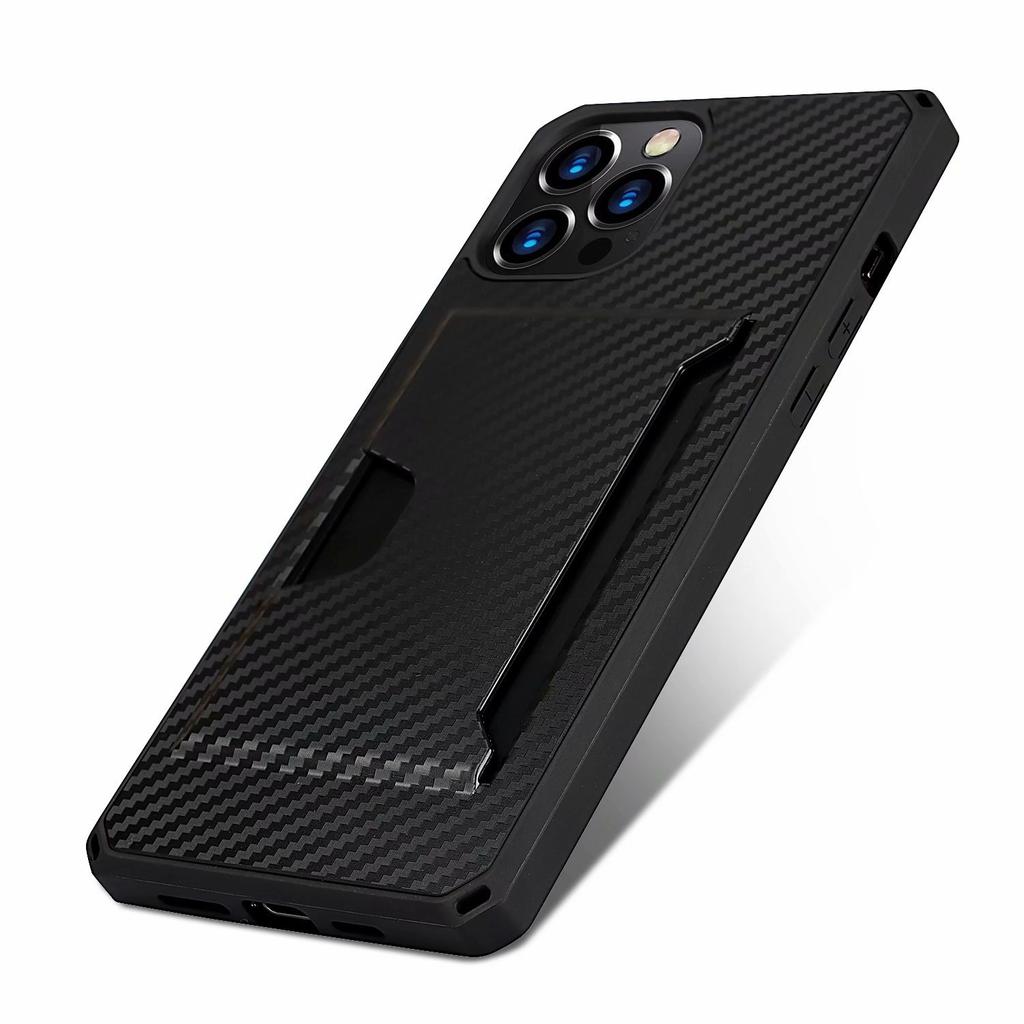 Suitable for iPhone12 mobile phone case 11Pro carbon fiber back cover card anti-drop protective case 8plus solid color