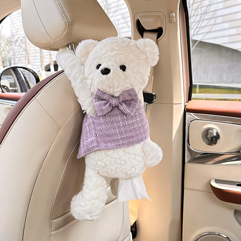 Creative Plush Bunny Car Tissue Holder With Cute Cartoon Design For Car Interior Decor