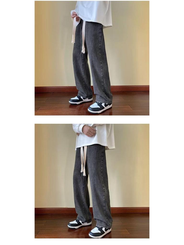 Tide Men's Punk Jogger Jeans: Autumn Loose Korean Style Wide-Leg Dad Pants