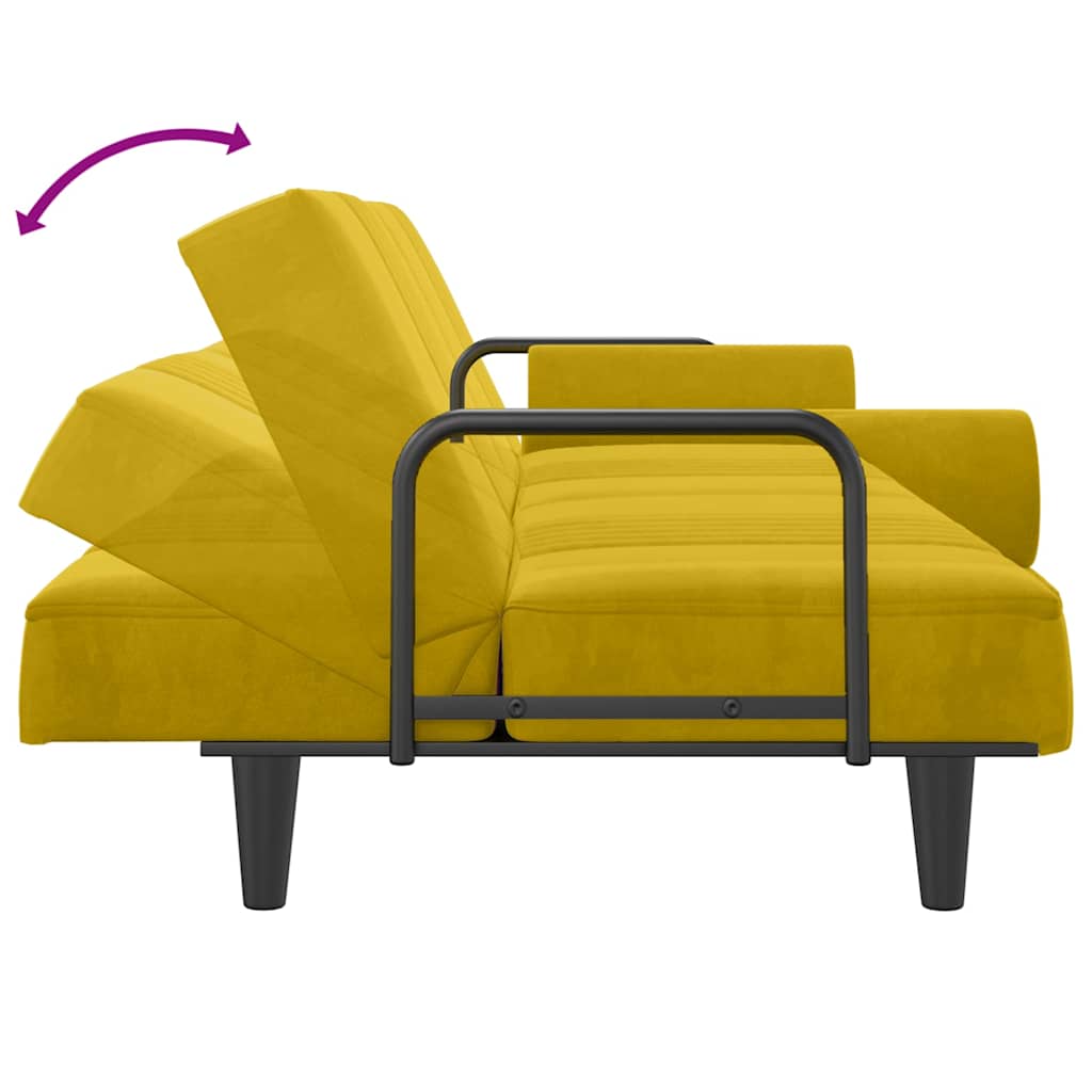 Yellow Velvet Sleeper Sofa with Armrests