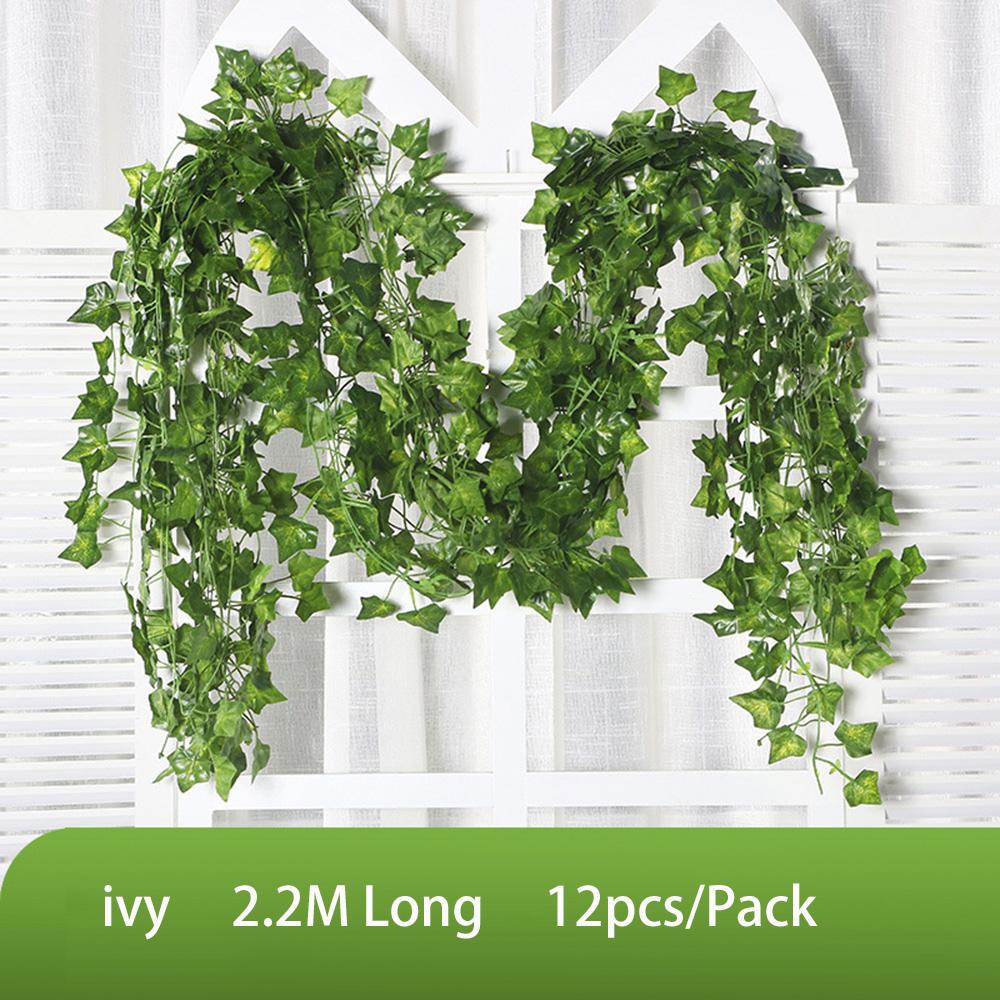 

12pcs/Pack Artificial Liana Vine Wall Hanging Fake Plants Ivy String Leaves Decoration Home Outdoor Garden Wedding Party Decors 2.2M Long