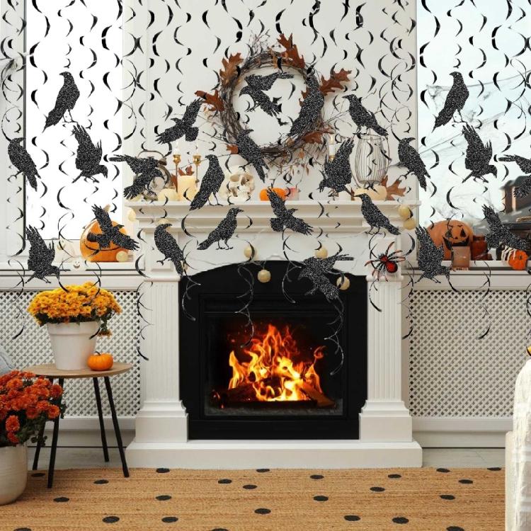 Haunting Halloween Ceiling Decoration Swirls with Black Crows Halloween Swirls Decors for Ceiling Enchantments