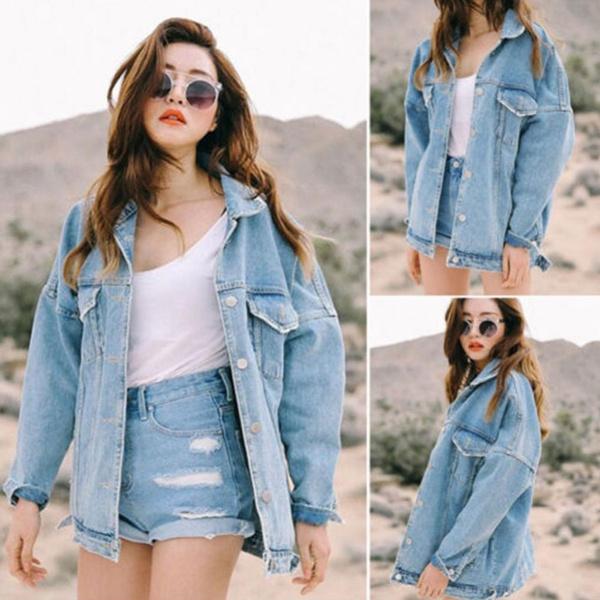 Женская ретро оверсайз повседневная верхняя одежда boyfriend, свободный джинсовый пальто-куртка XL