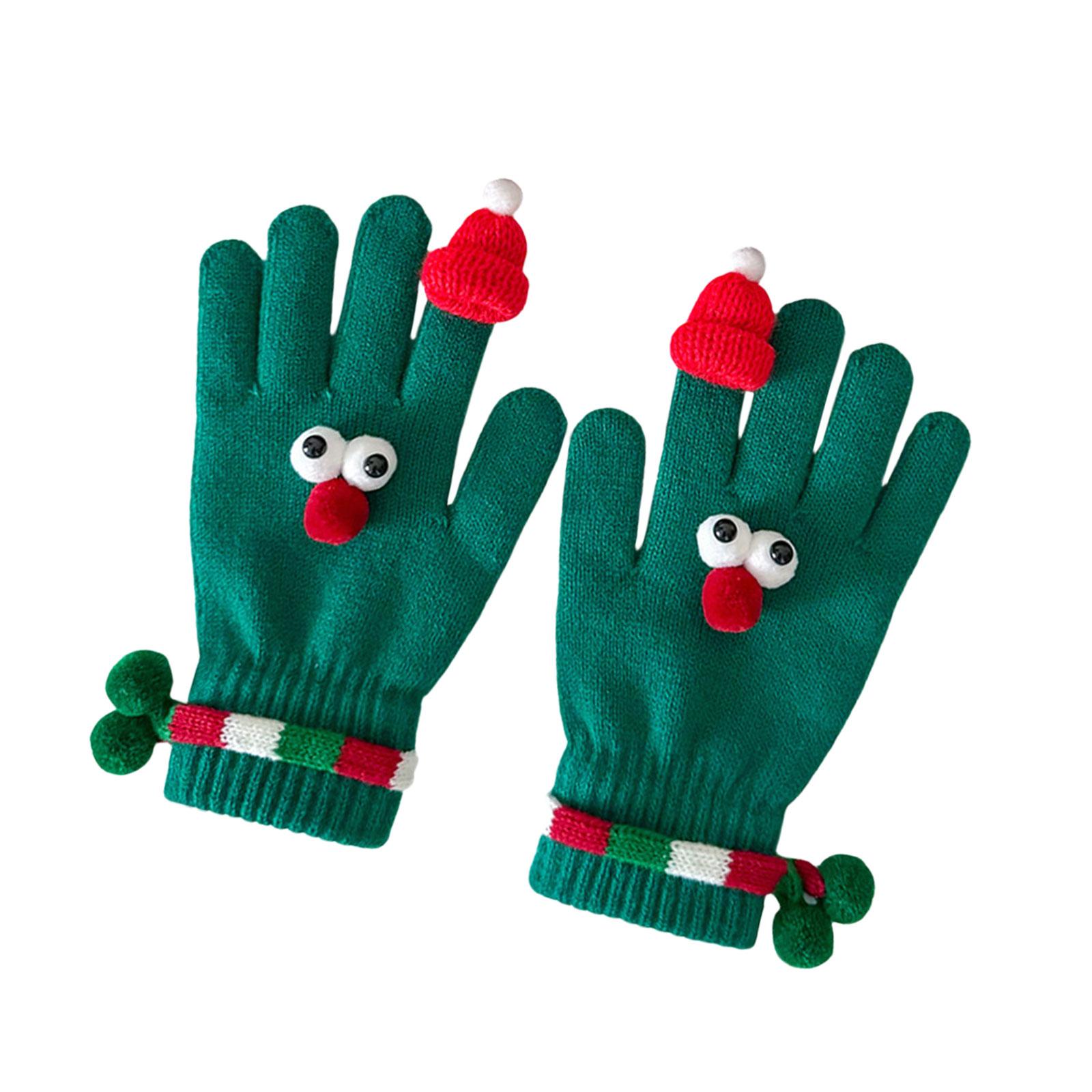 

Knitted Holiday Gloves For Christmas Santa Hat Gloves Screen Touch Angola Gloves for Women Men Festival Theme Handwear зелений