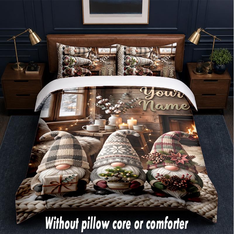 Gnome Theme Custom Text Or Name 3Pcs Bedding Set,1 Flat Sheet & 2 Pillowcases Personalized Home Bedding