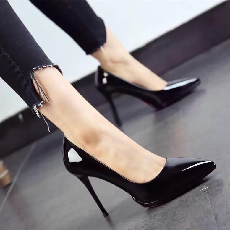 Four Seasons Patent Leather Sexy Women's Shoes Fashion Pointed Tip Thin Heel Temperament High Heels Fairy Style Simple Single Shoes