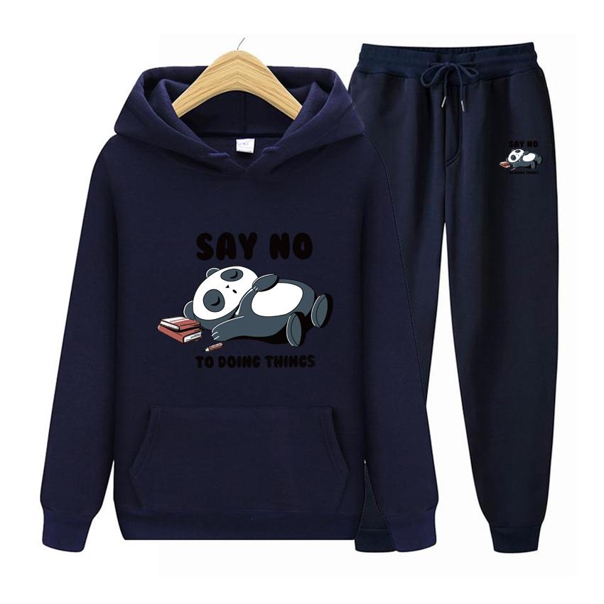 Hooded Sweatshirt Women's Hoodie Say No Men Suit Hoodie Two Pieces Set Autumn Men's Hoodie + Pants Sets
