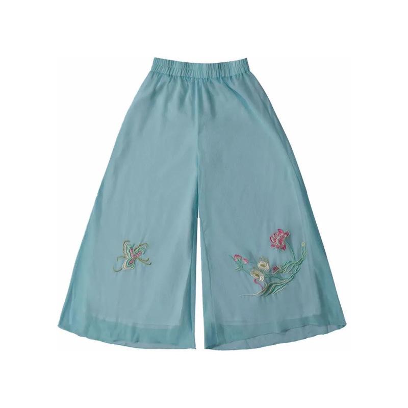 Retro-Stil Lässiger Weitbeinrock Frühling und Sommer Temperament Bestickt Schicke Lässige Hose für Damen