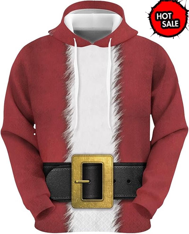 Felpa con Cappuccio Grafica da Uomo Babbo Natale alla Moda Divertente Muscolosa Felpa con Cappuccio Stampata Uomo Felpa con Cappuccio Brutta Vacanza di Natale Abbigliamento